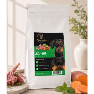 Hundfoder med lamm, sötpotatis och mynta – premium hundmat med hög andel lammprotein och naturliga ingredienser för smak och näring
