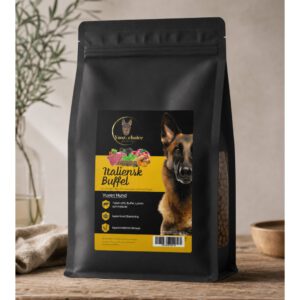 Hundfoder med italienskt buffelkött och Angus nötkött– premium hundmat med hög andel buffelprotein och naturliga ingredienser, utformat för vuxna hundar