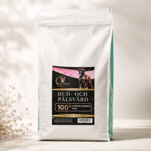 Hud- och Pälsvård är ett hundfoder för hundar med hud‑ och pälsproblem – specialfoder av premiumkvalité med lax, vit fisk och omega‑3/omega‑6 för att stödja frisk hud och glänsande päls